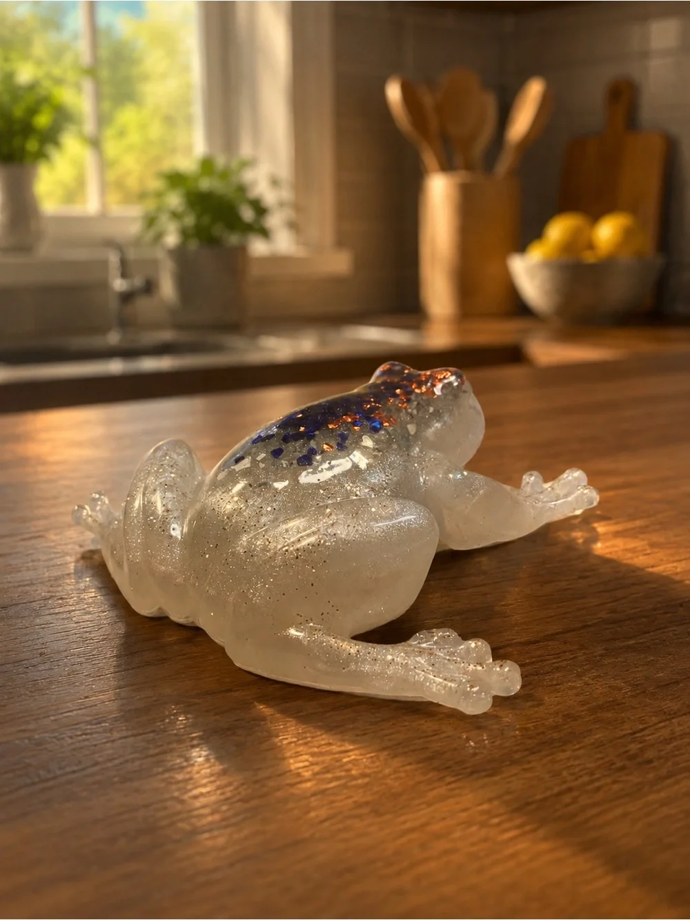 Clear Resin Frog Accent with Purple and Copper Inlay - Reptile Habitat Decor
